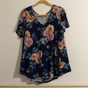 Navy Blue Floral Blouse